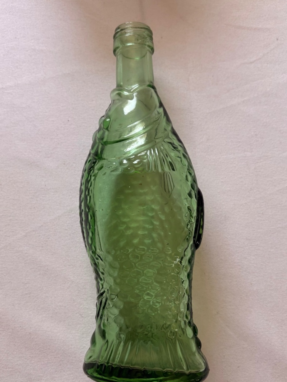 Vintage Vetreria Etrusca VE Green Glass Fish Shaped Bottle Italy 7.5" Small Vase